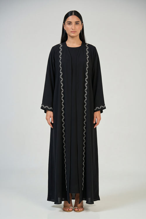 Noir Silver Edge Abaya Set