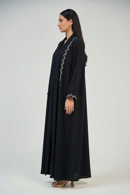 Noir Silver Edge Abaya Set
