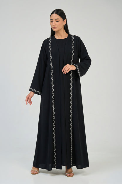 Noir Silver Edge Abaya Set
