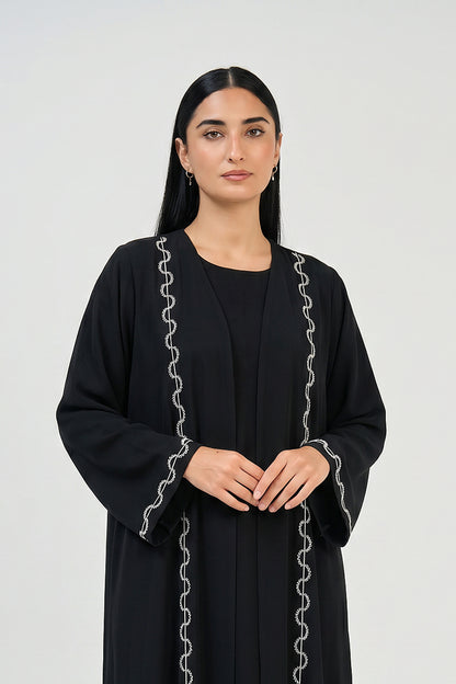 Noir Silver Edge Abaya Set