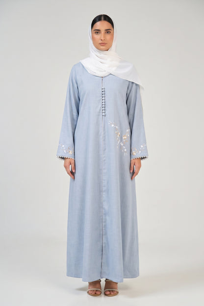 Minimal Embroidered Button Abaya