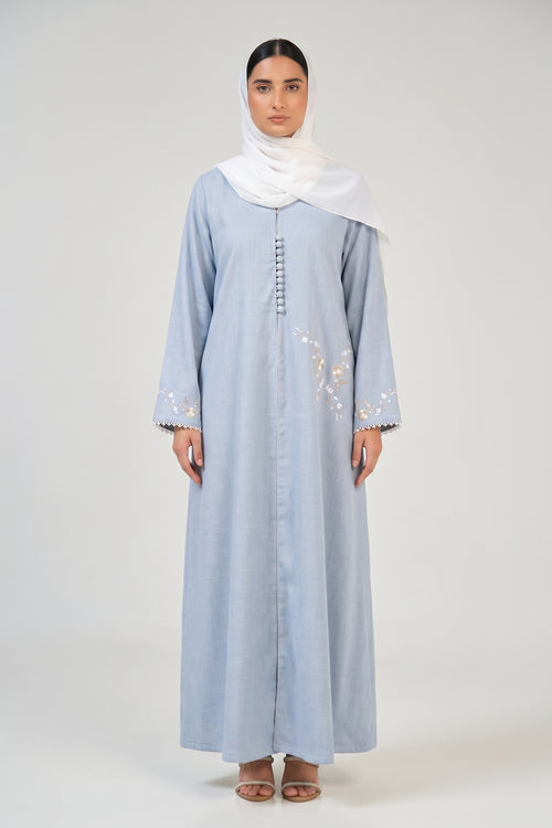 Minimal Embroidered Button Abaya