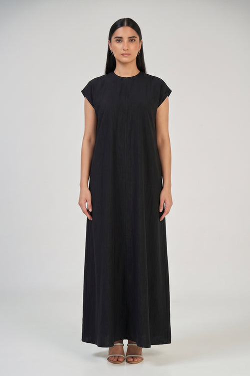 Black Minimalist Cap Sleeve Inner Dress