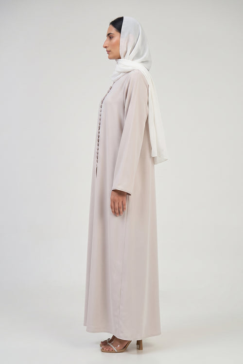 Pearl Button-Front Abaya with Elegant Panel Design – hover image