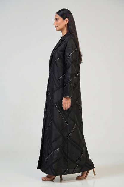 Modern Geometric Panel Abaya with Structured Lapel Design