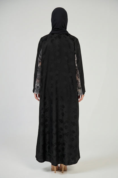 Floral Contrast Panel Abaya with Tailored Lapel Design
