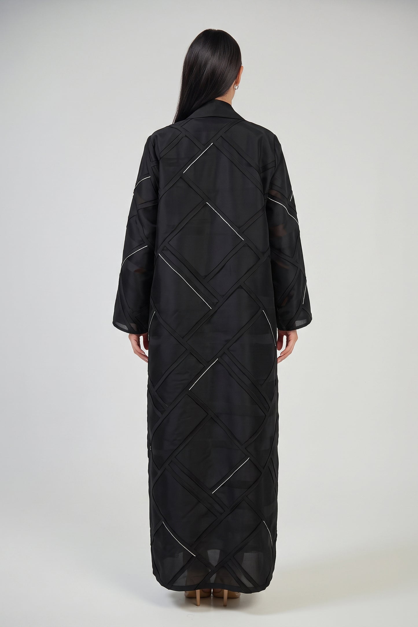 Modern Geometric Panel Abaya with Structured Lapel Design