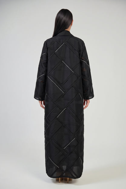 Modern Geometric Panel Abaya with Structured Lapel Design