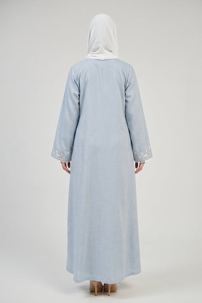 Minimal Embroidered Button Abaya
