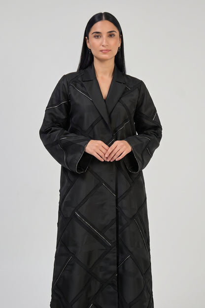 Modern Geometric Panel Abaya with Structured Lapel Design
