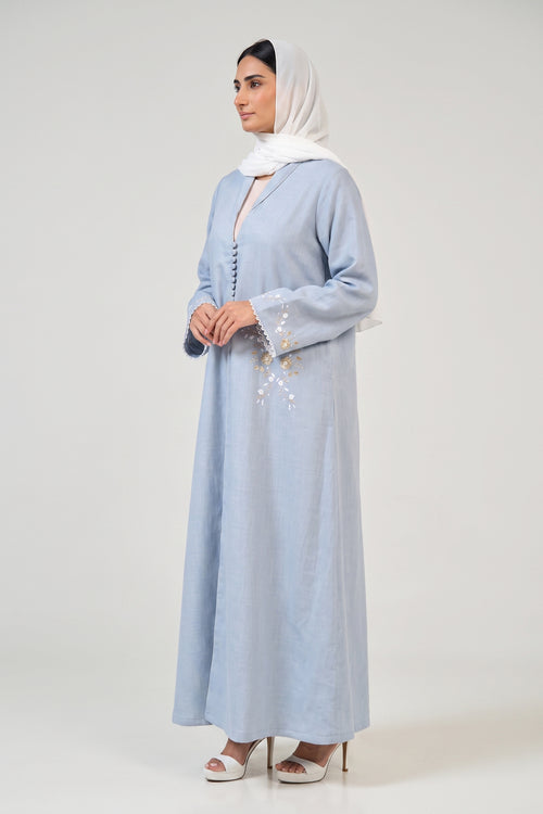 Minimal Embroidered Button Abaya – hover image
