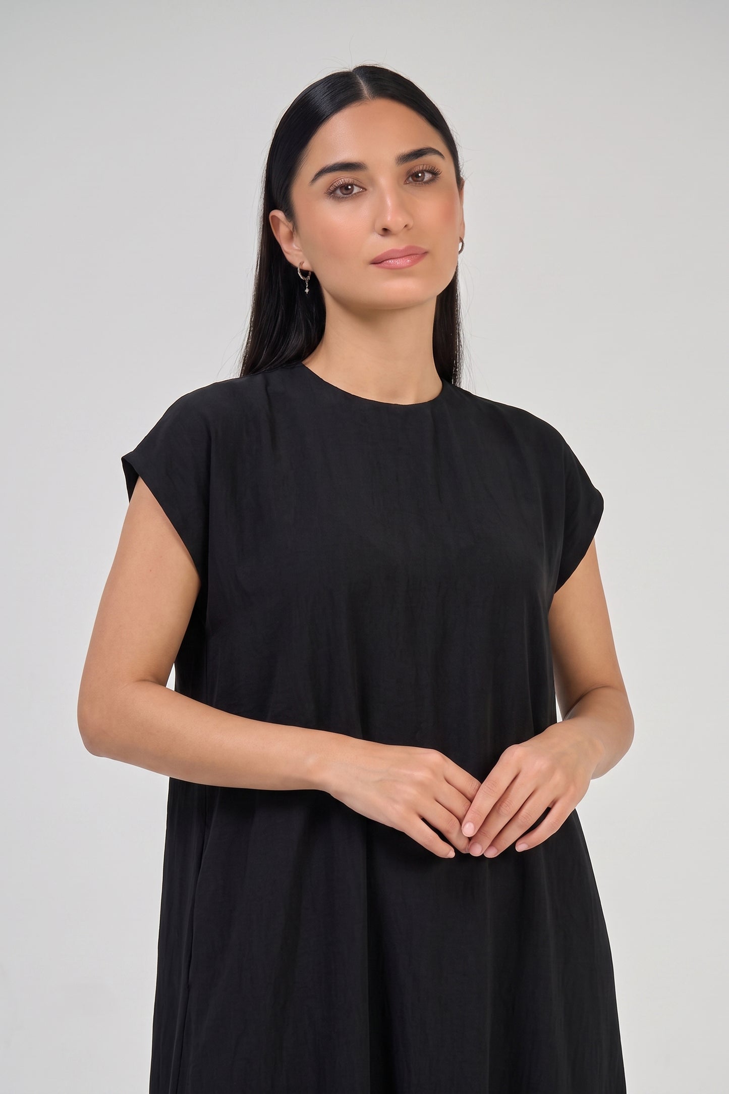 Black Minimalist Cap Sleeve Inner Dress
