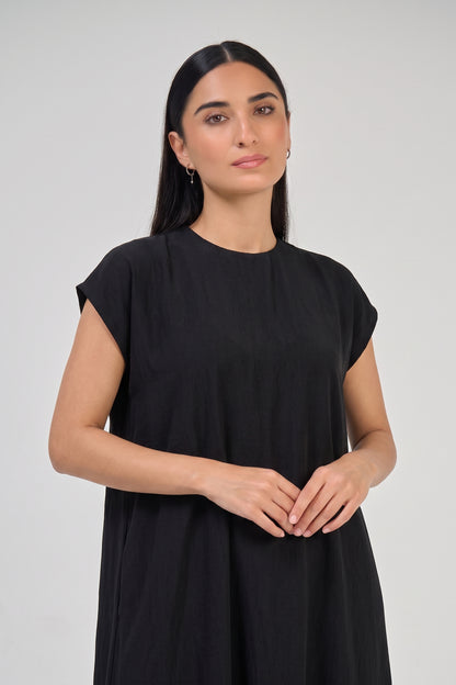 Black Minimalist Cap Sleeve Inner Dress