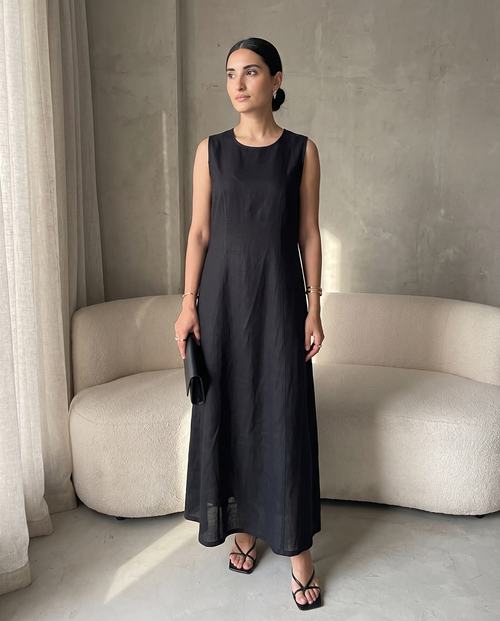 Midnight Black Linen Inner Dress