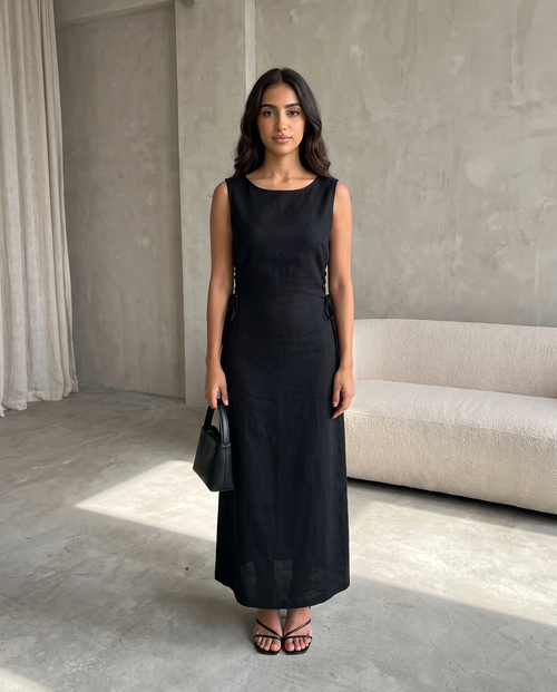 Midnight Black Adjustable Linen Inner Dress