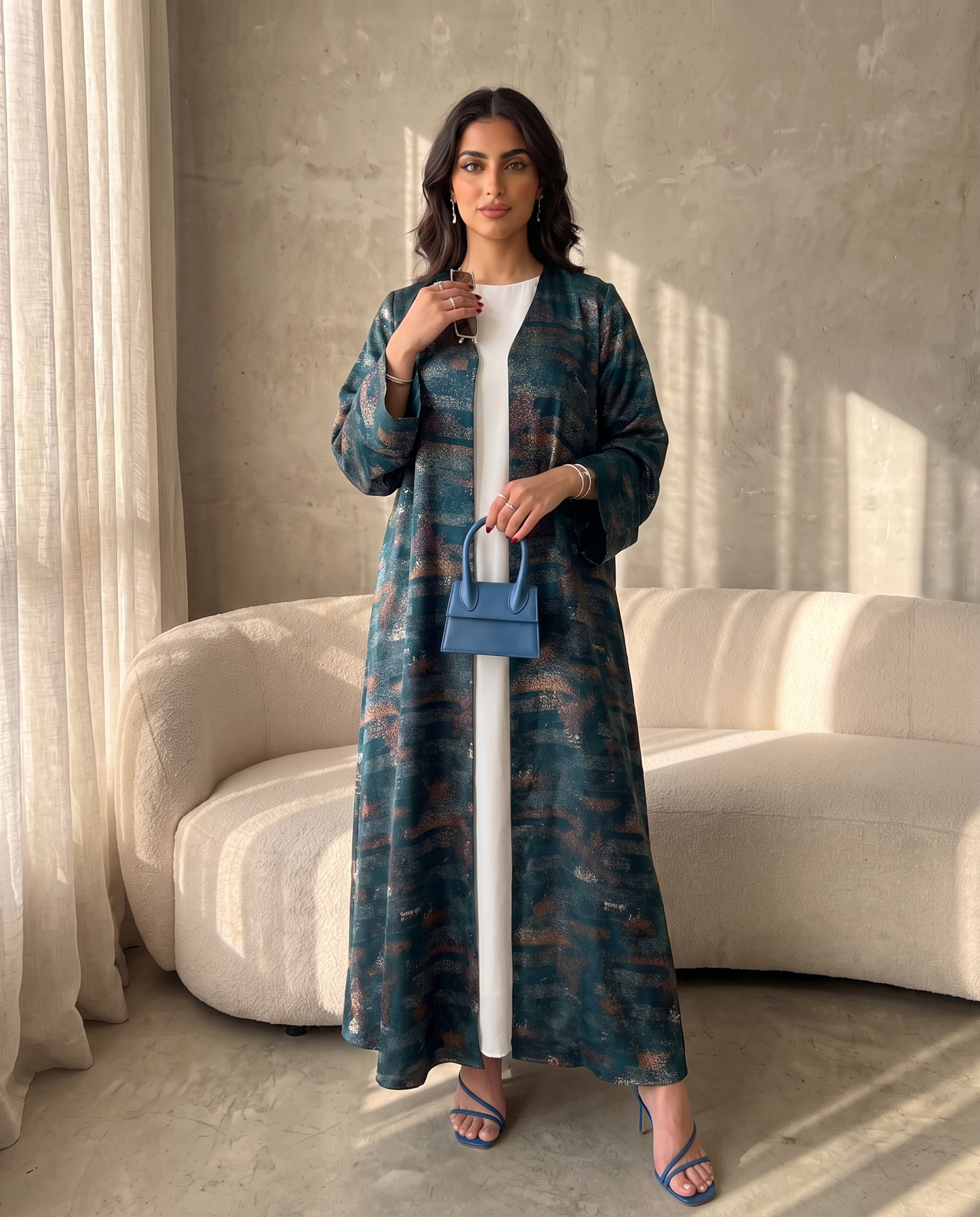 Abstract Horizon Textured Jade Abaya