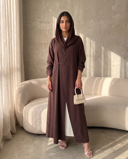 Modern Wrap-Style Brown Abaya with Soft Flow