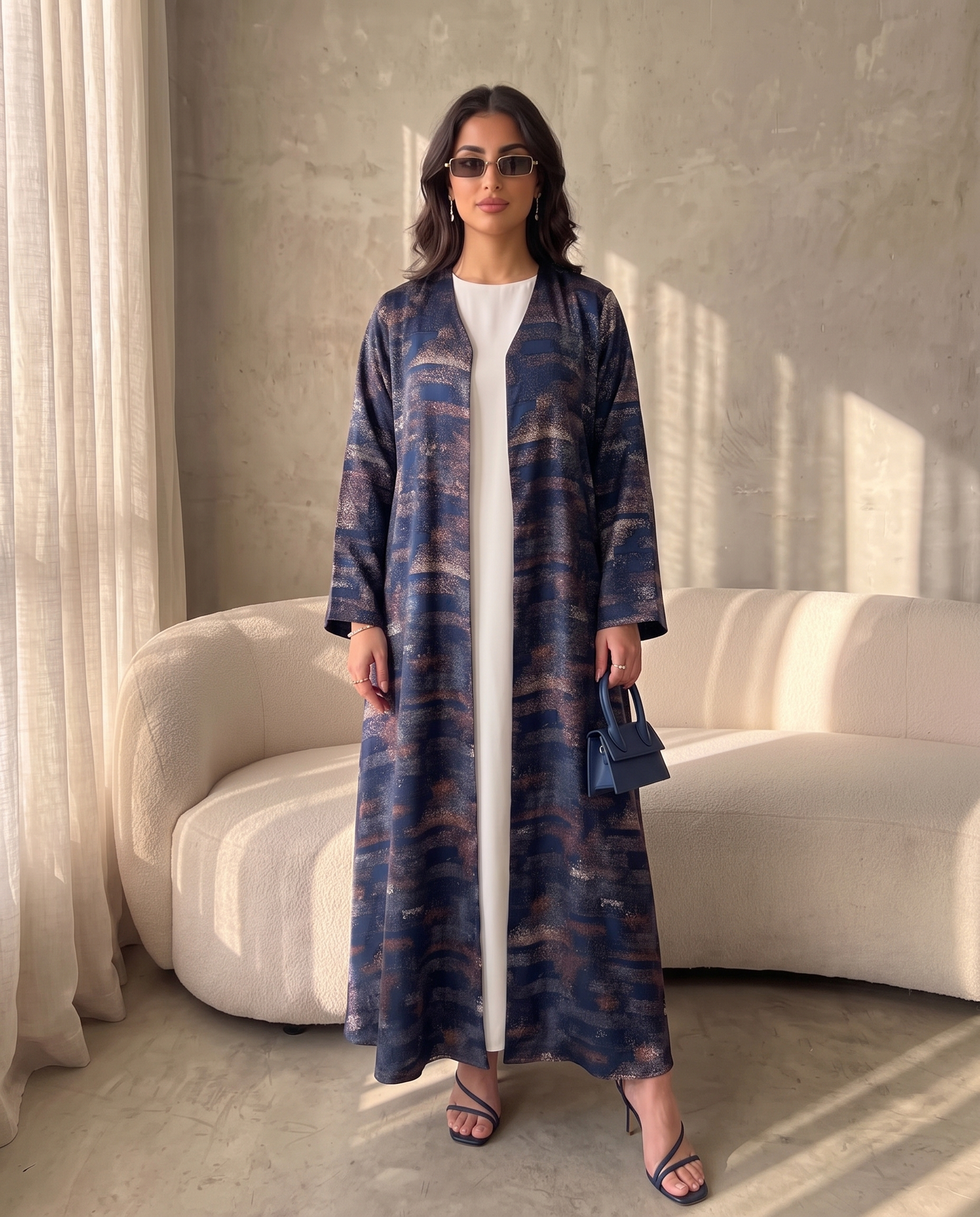 Abstract Horizon Textured Night Blue Abaya