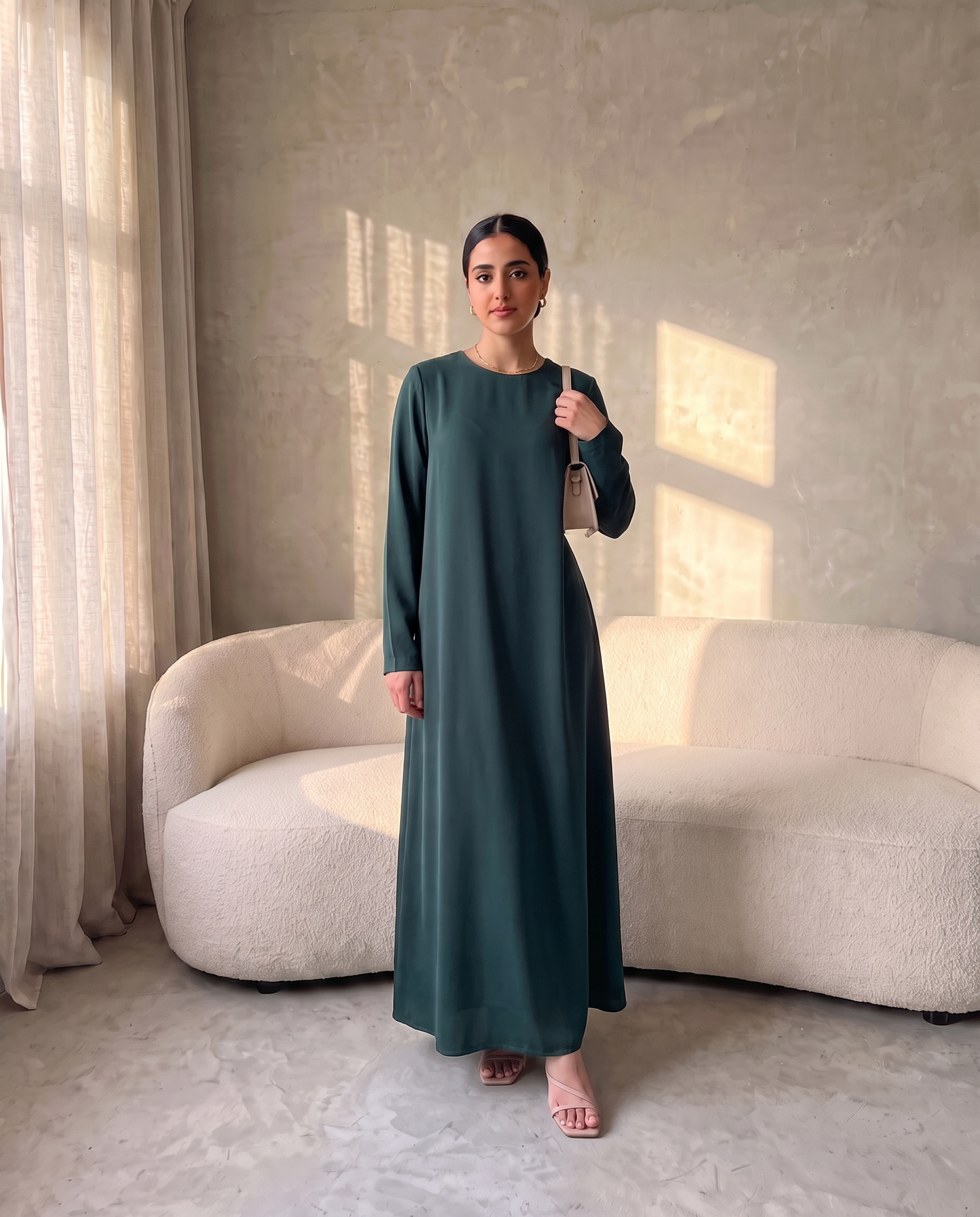 Deep Forest Green Full Sleeve Essential Inner Dress Abaya