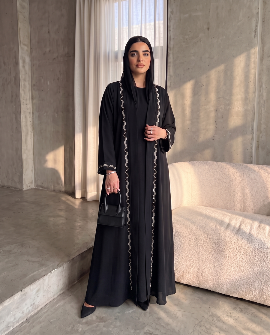 Noir Silver Edge Abaya Set