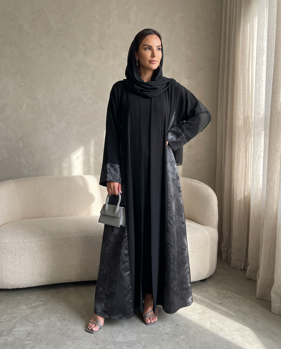 Premium Open Abaya with Contrast Panel Insets