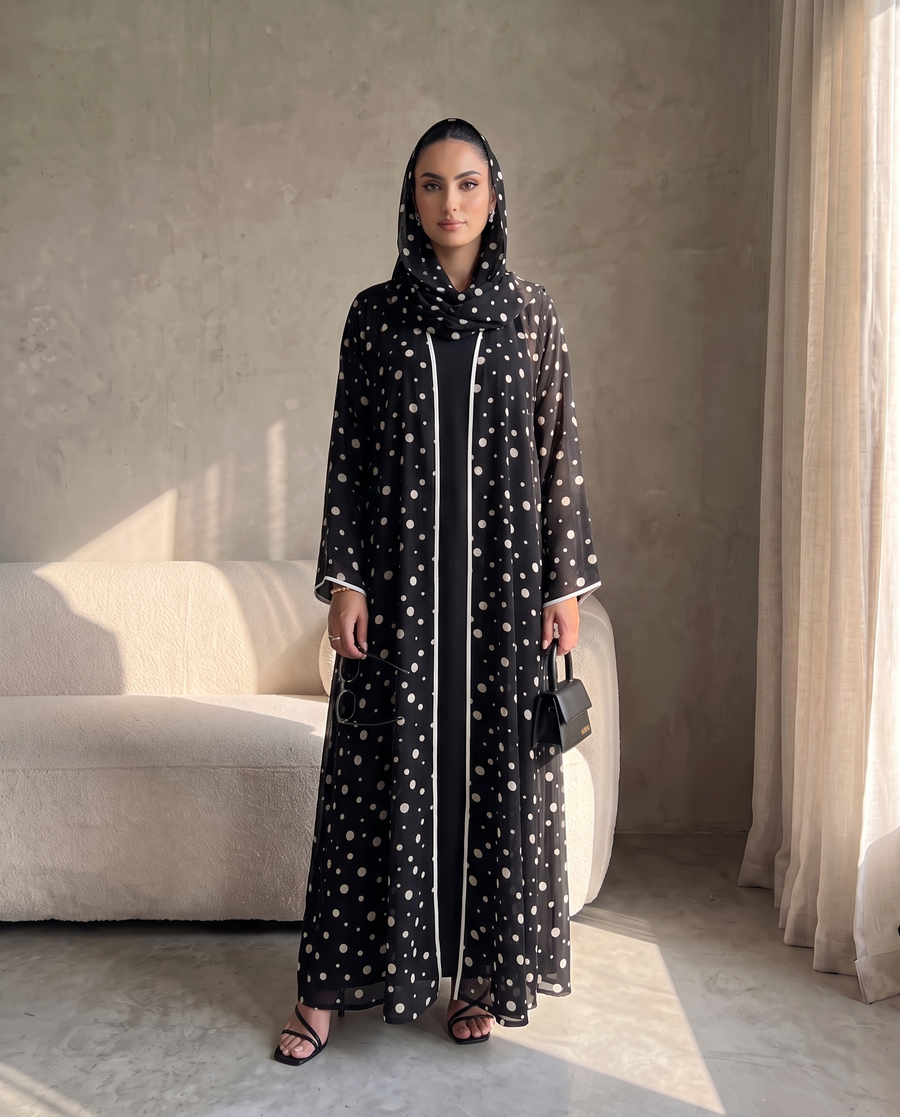 Classic Polka Dot Open Abaya