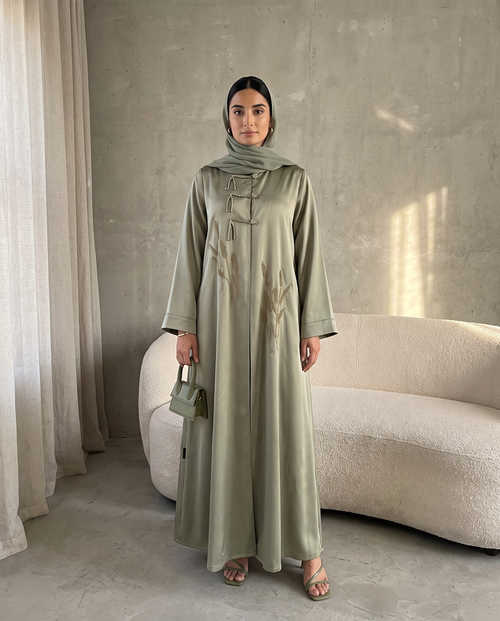 Sage Blossom Embroidered Abaya
