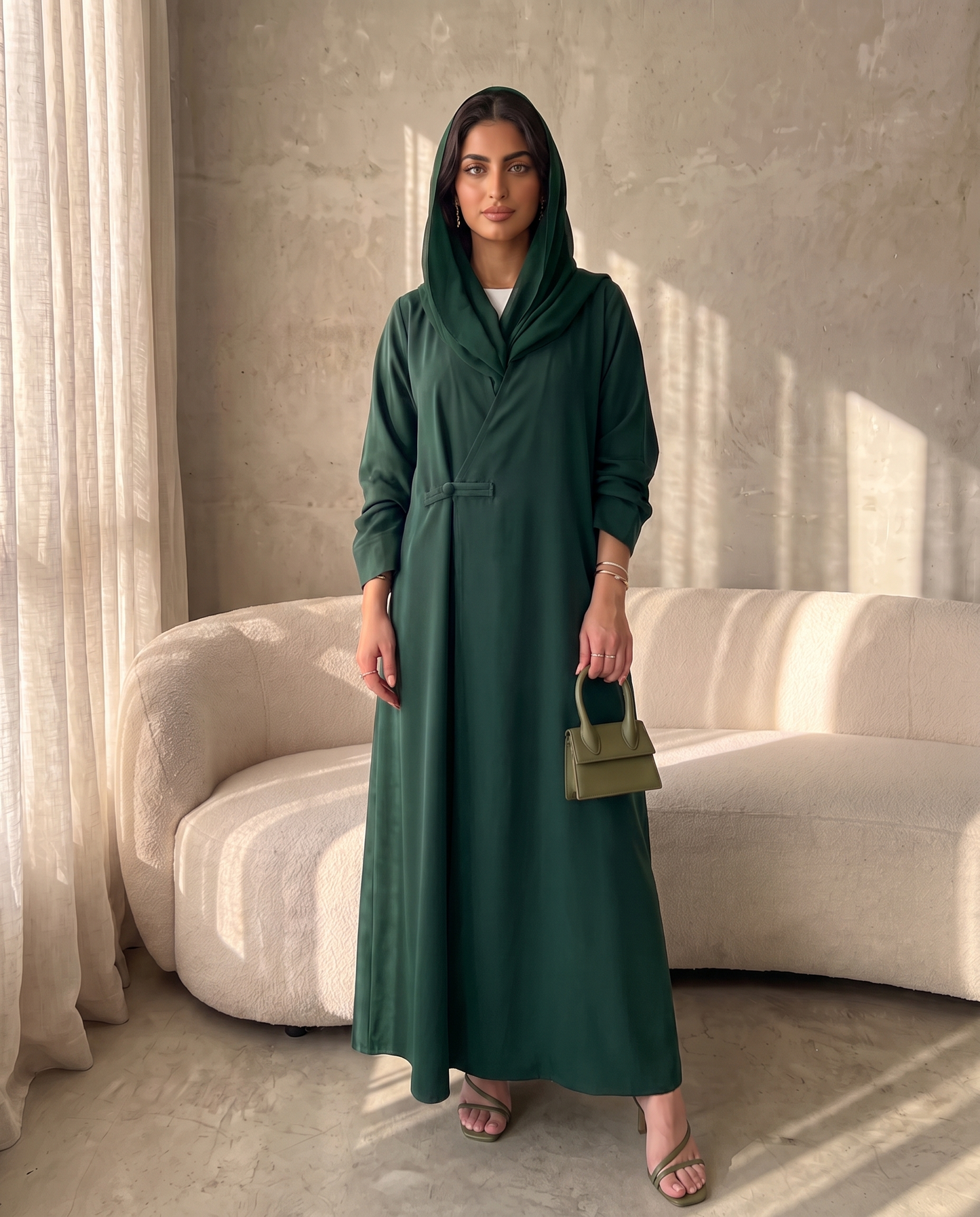 Modern Wrap-Style Green Abaya with Soft Flow