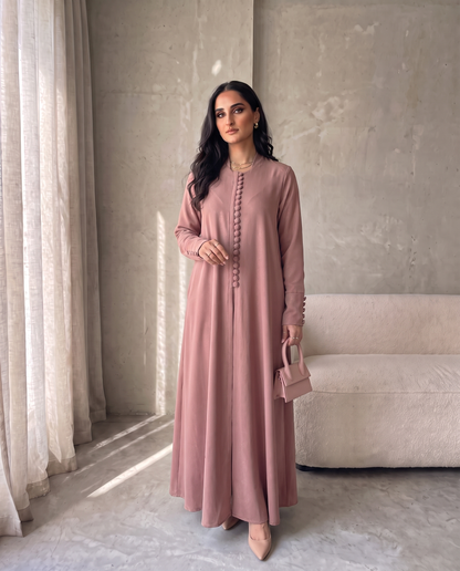 Pearl Button-Front Nidha Abaya with Elegant Panel Design
