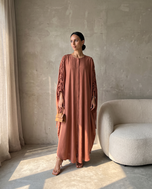 Soft Drape Close Abaya with Ruched Sleeves