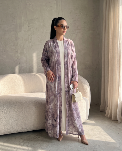Lavender Garden Floral Printed Lightweight Open Abaya