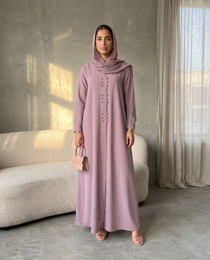Soft Crepe Abaya Pastel pink with Stylish Button Trims