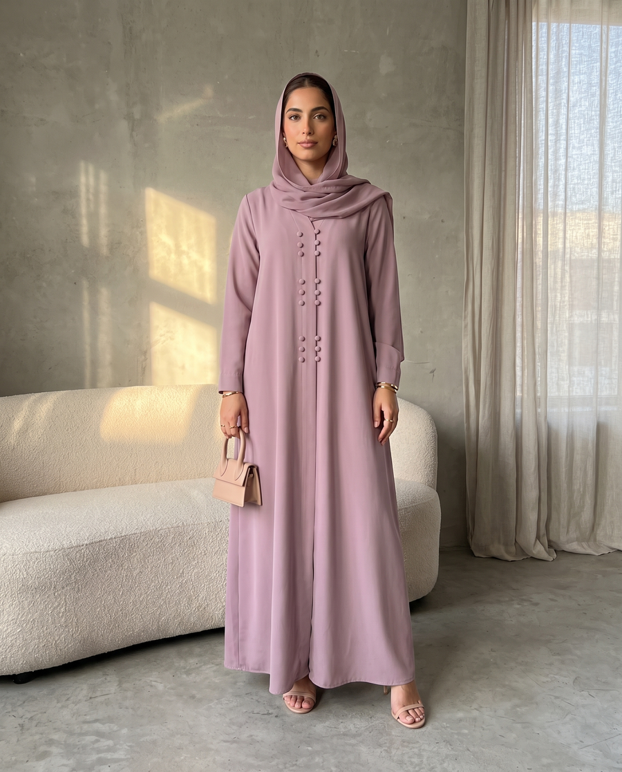 Soft Crepe Abaya Pastel pink with Stylish Button Trims