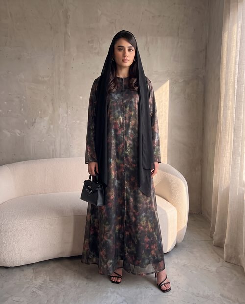 Premium Abaya with Abstract Multi-color Print