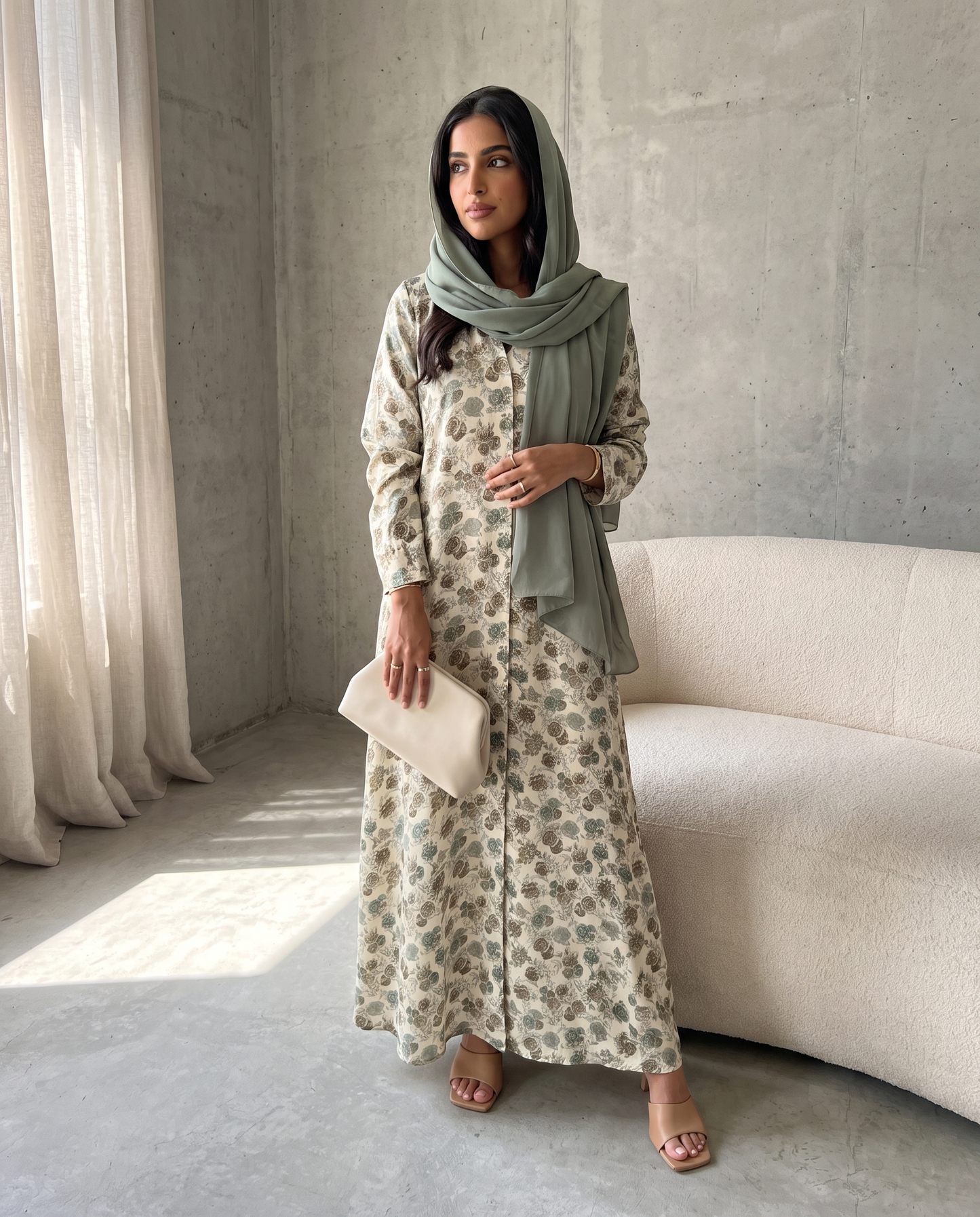 Vintage Sage Printed Abaya