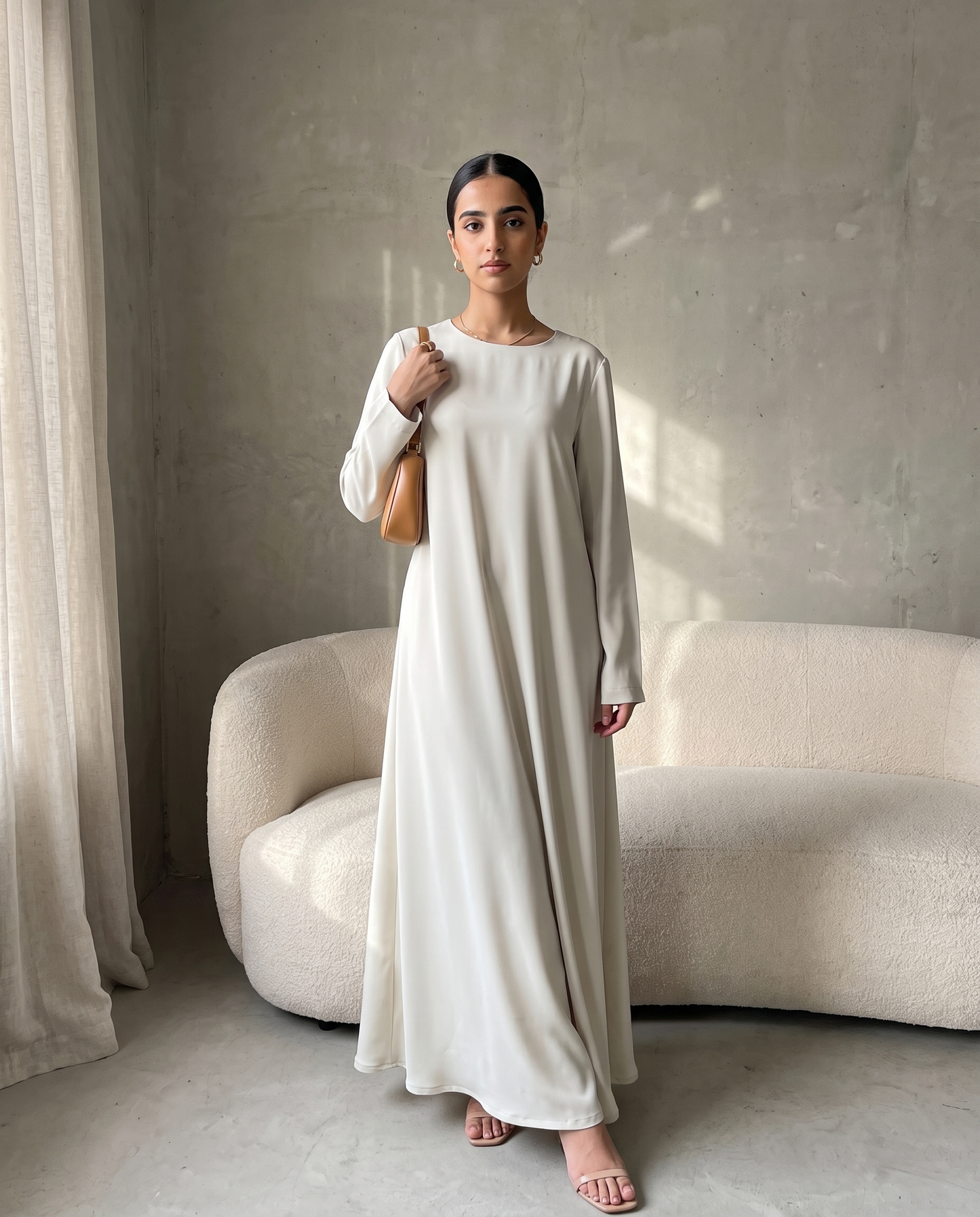 Off White Full Sleeve Essential Inner Dress Abaya