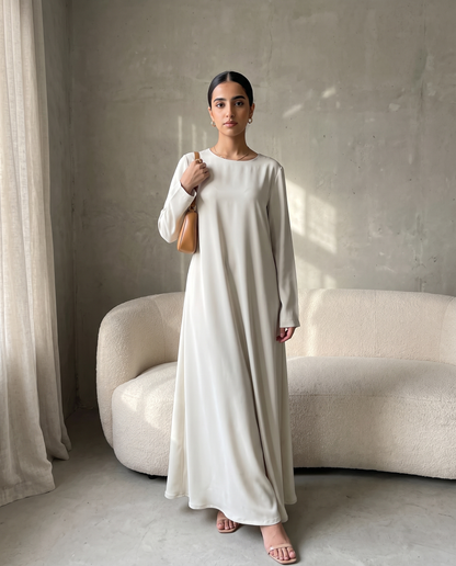 Off White Full Sleeve Essential Inner Dress Abaya