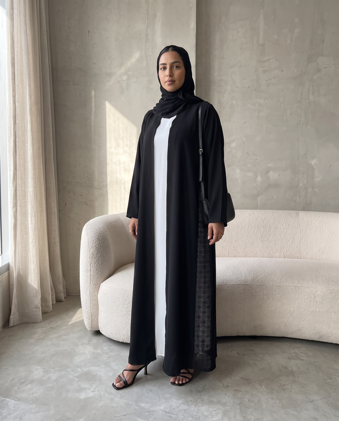 Premium Black Abaya with Intricate Side Lace Panels
