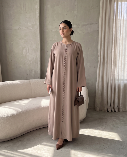 Mocha Matte Abaya with Fabric Button Placket