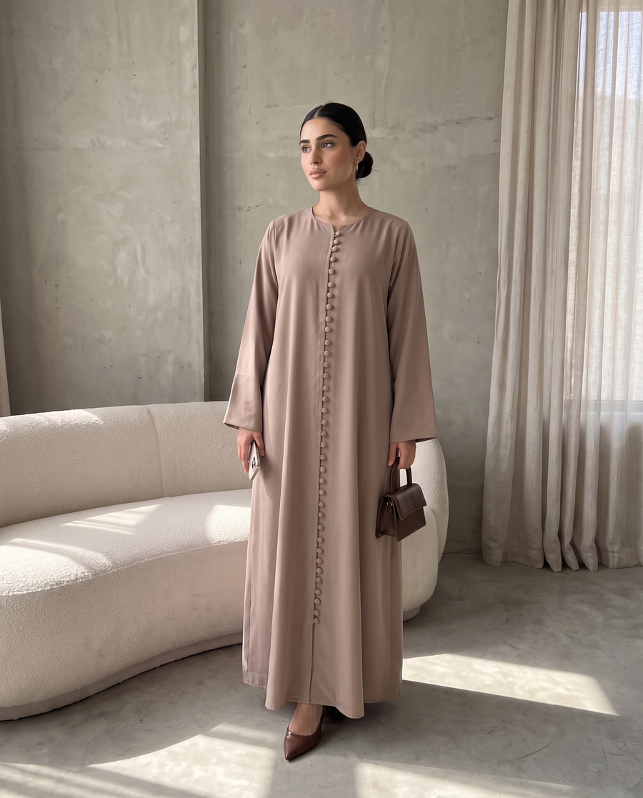 Mocha Matte Abaya with Fabric Button Placket