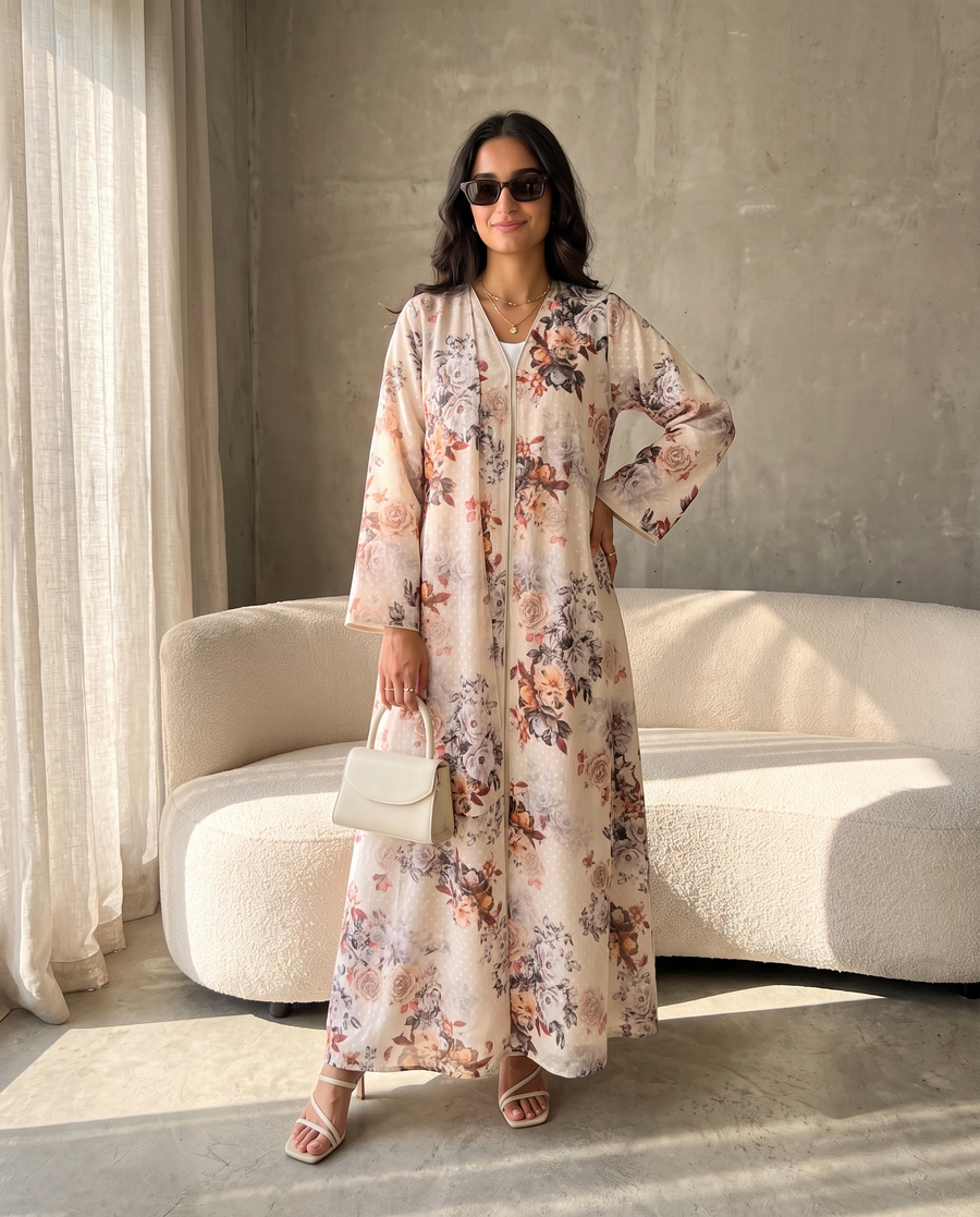 Vintage Rose Layered Floral Abaya