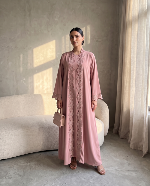 Blush Bloom Lace Abaya Set