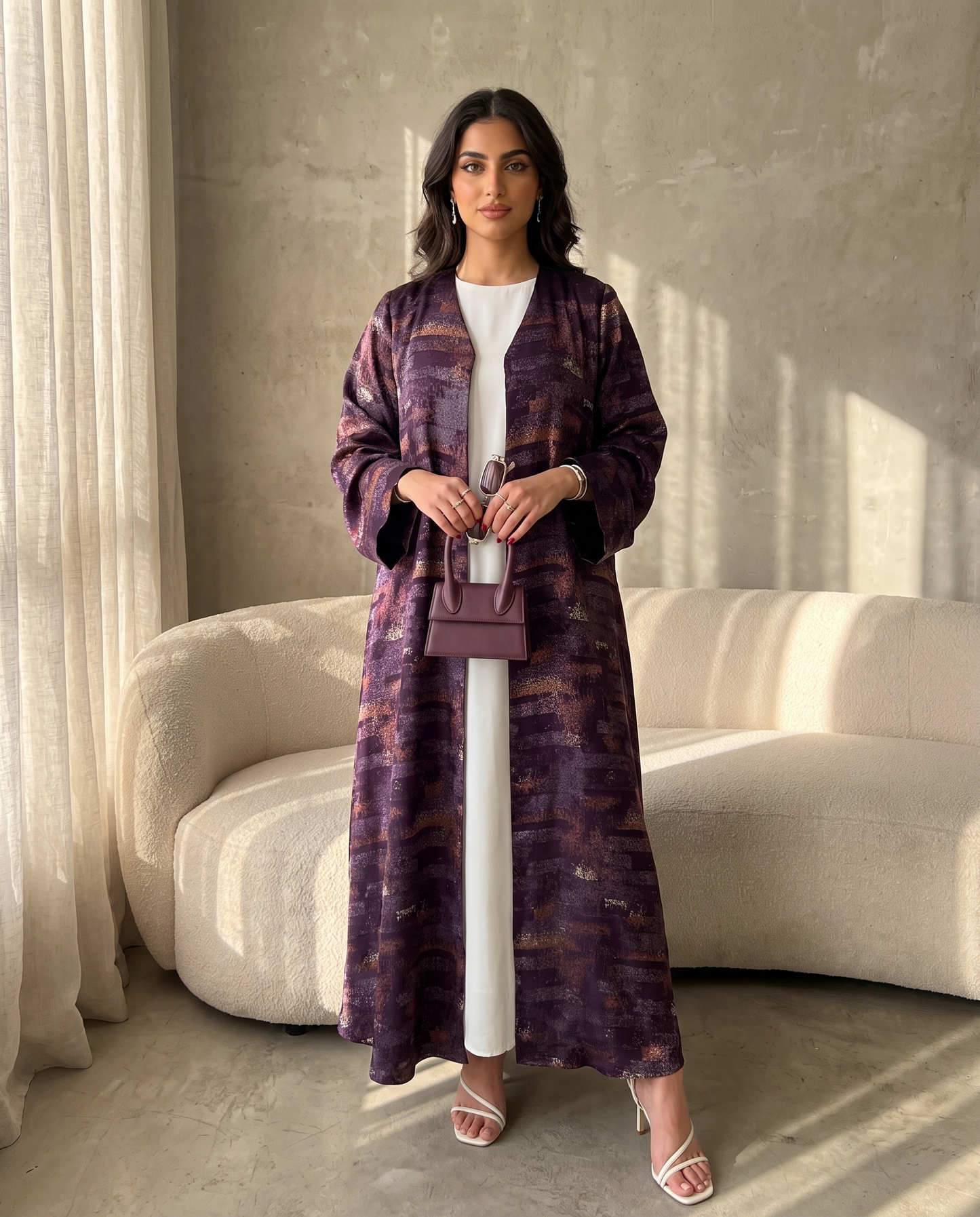 Abstract Horizon Textured Purple Abaya