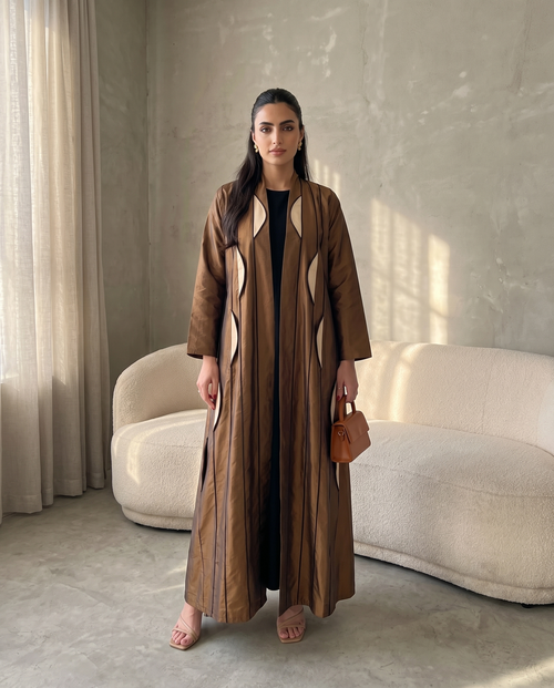 Sculpted Bronze Abaya with Contoured Panel Design