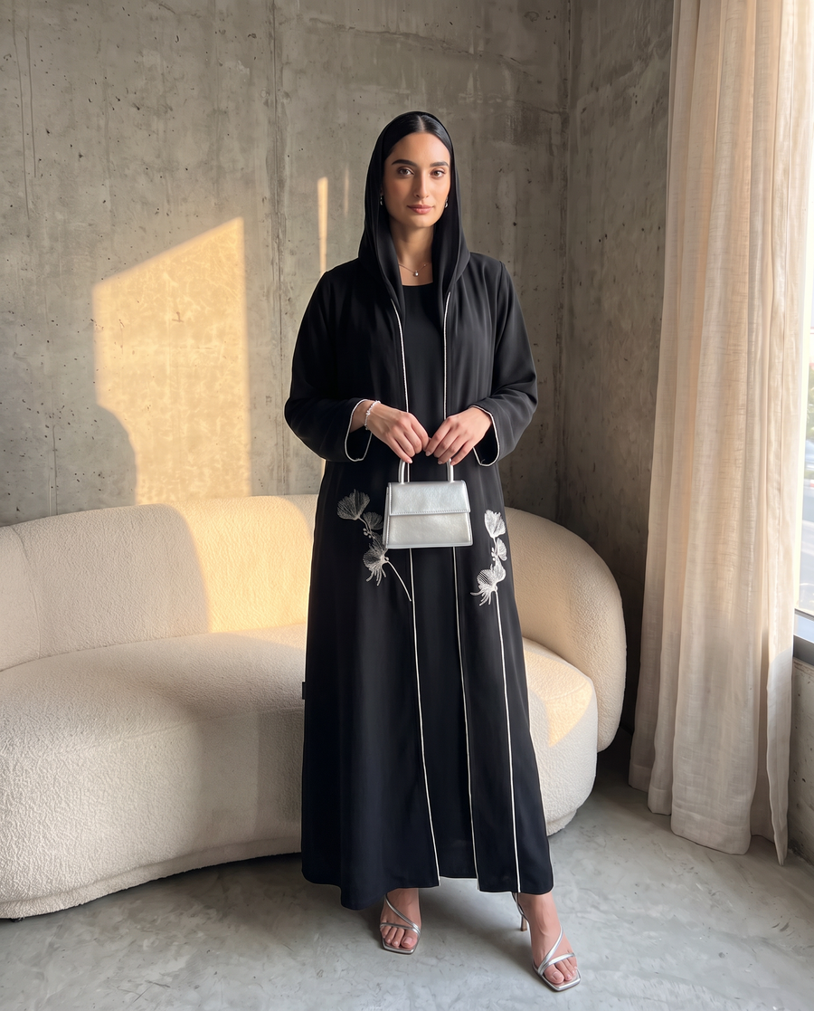 Noir Wildflower Line Abaya