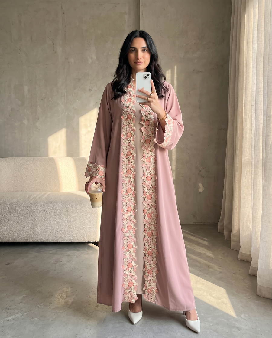 Blossom Lace Rose Abaya