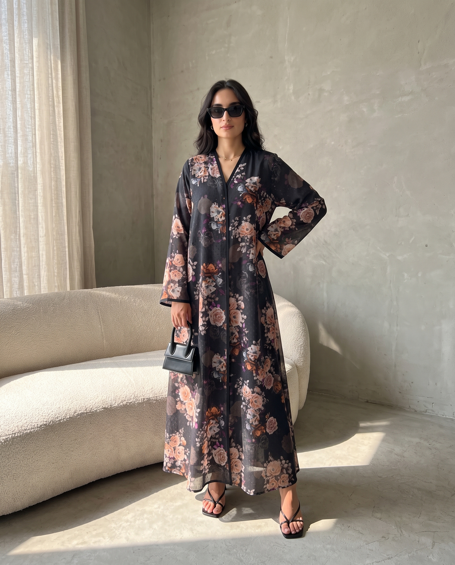 Midnight Rose Garden Abaya