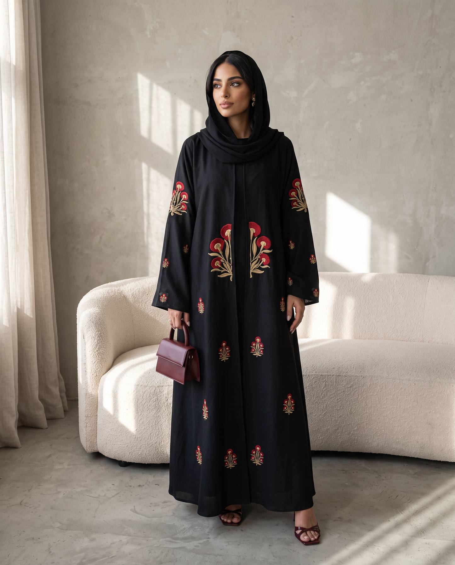 Embroidered Motif Abaya with Traditional-Inspired Detailing