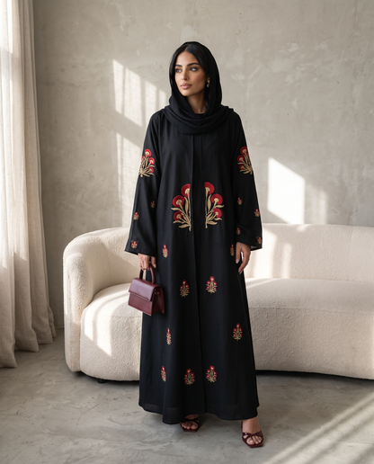 Embroidered Motif Abaya with Traditional-Inspired Detailing