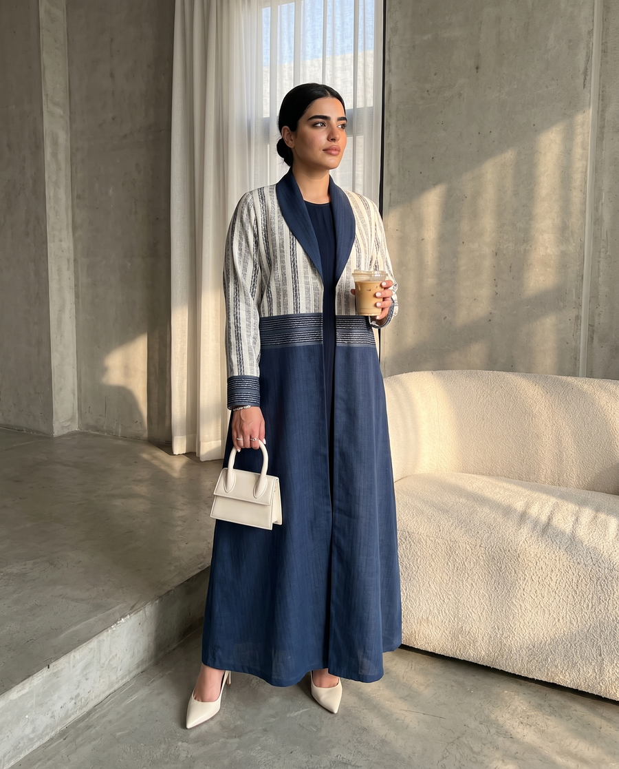 Striped Contrast Panel Abaya